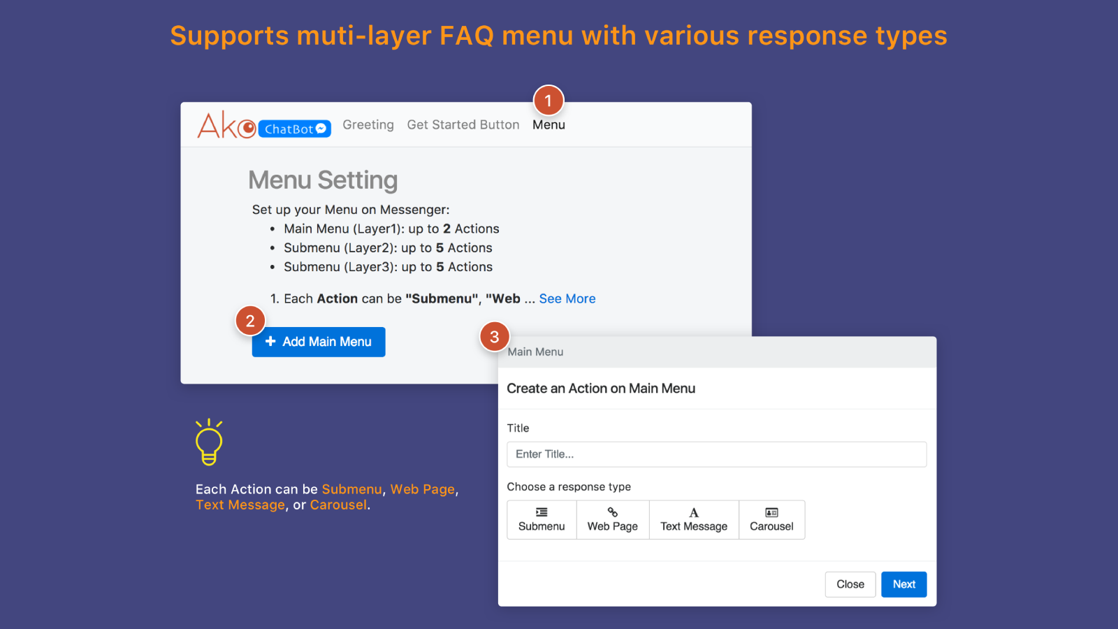 Support multi-layer FAQ menu with various response types