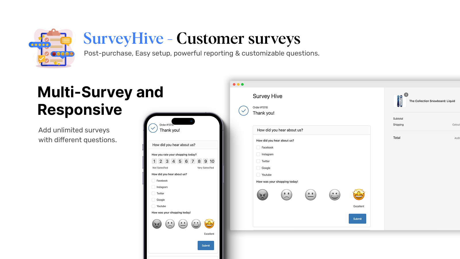 SurveyHive Customer survey checkout preview