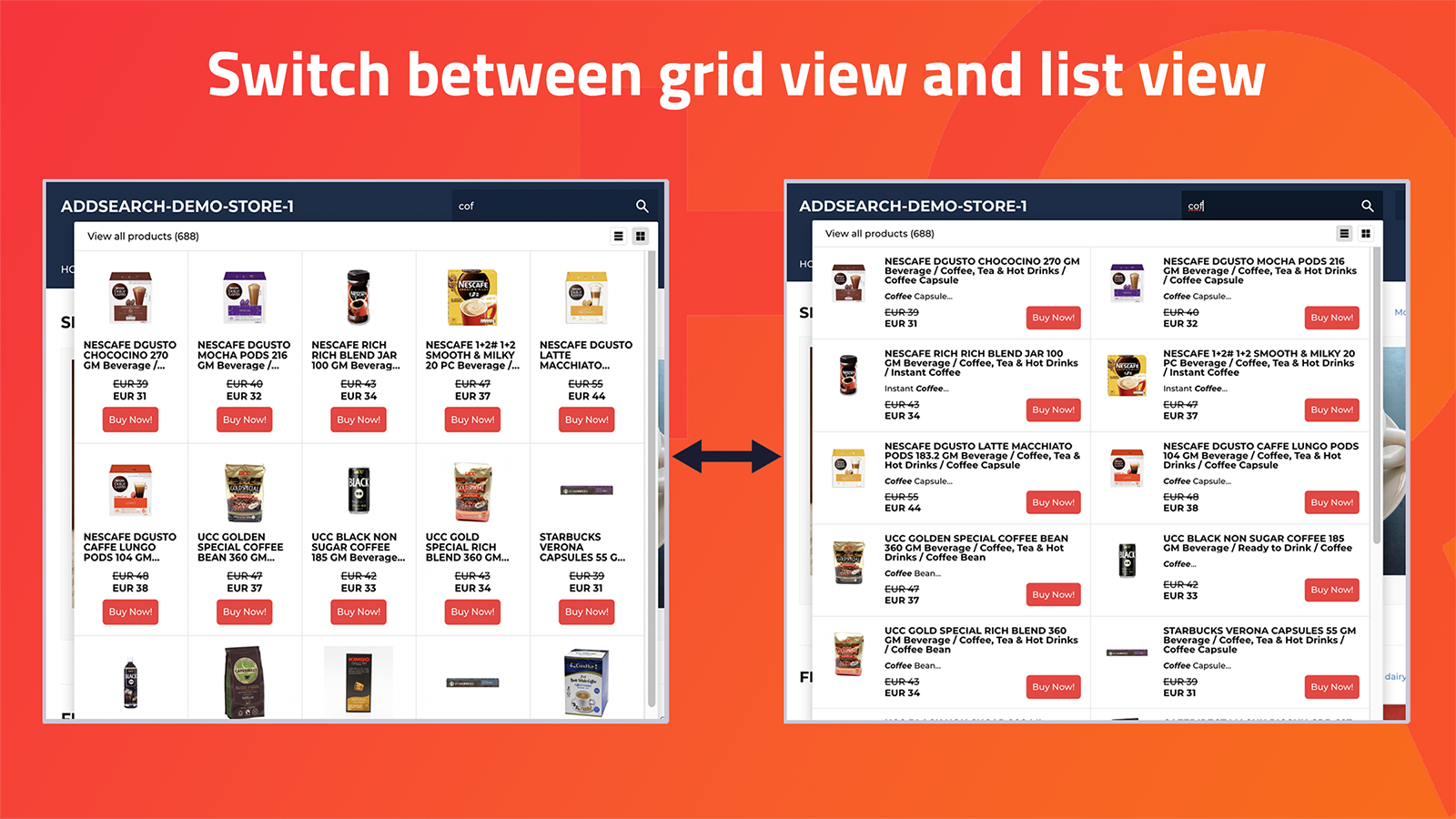 Switch between grid view and list view