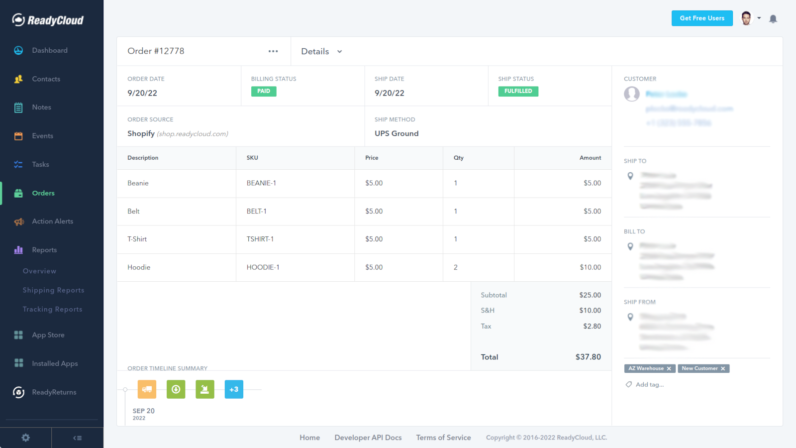 Sync order details, timelines and shipping events.