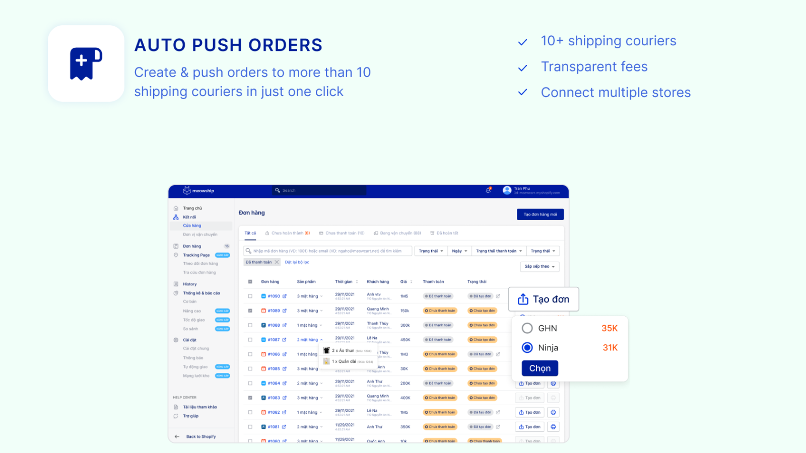 Sync Shopify orders with Meowship