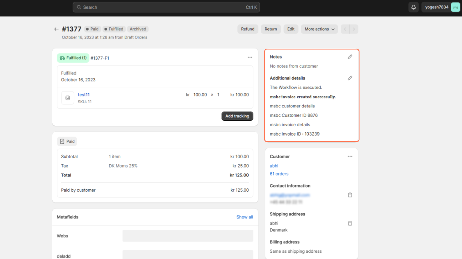 Sync updates in order timeline with customer and invoice details