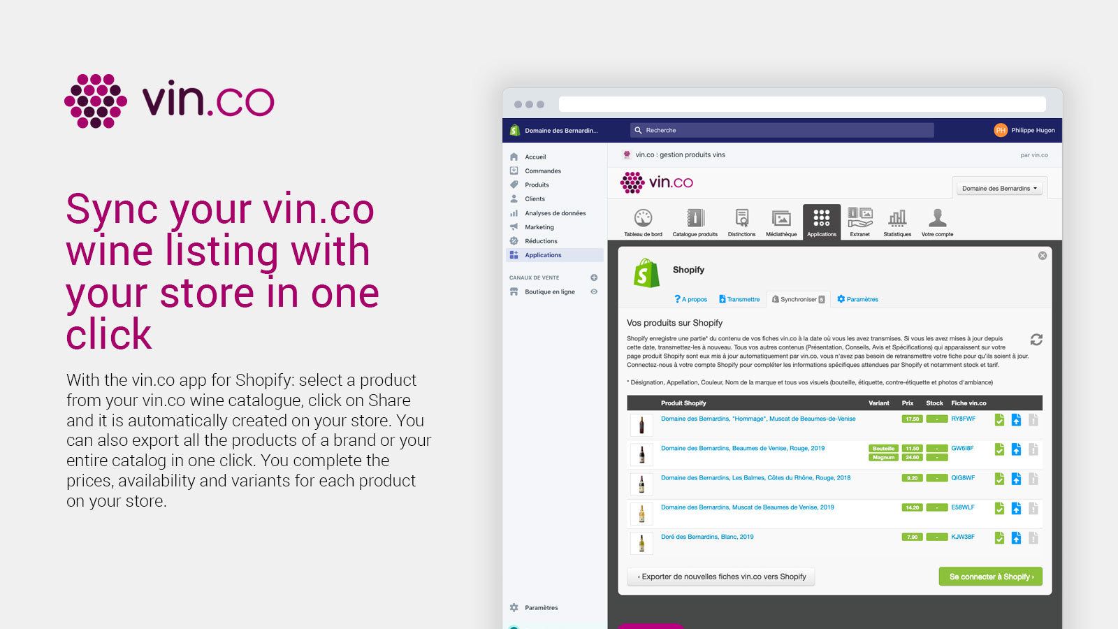 Sync your vin.co wine listing with your store in one click