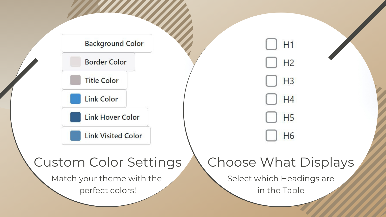 Table of Contents Design Settings