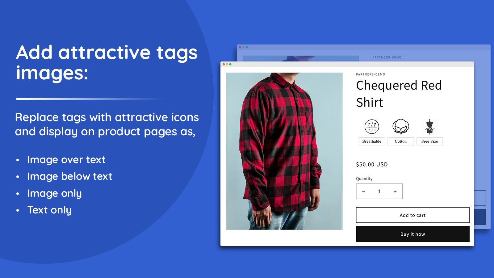 Tag images displayed on product page