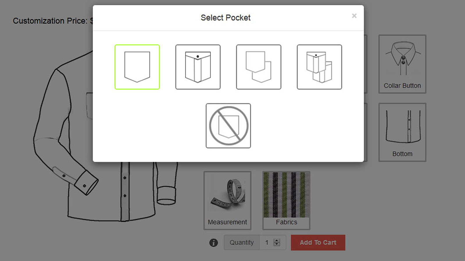 Tailor Shirt select styles/options in the design panel