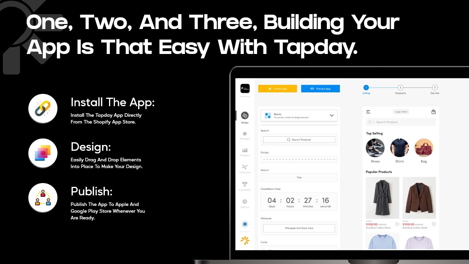 Tapday mobile app drag and drop builder