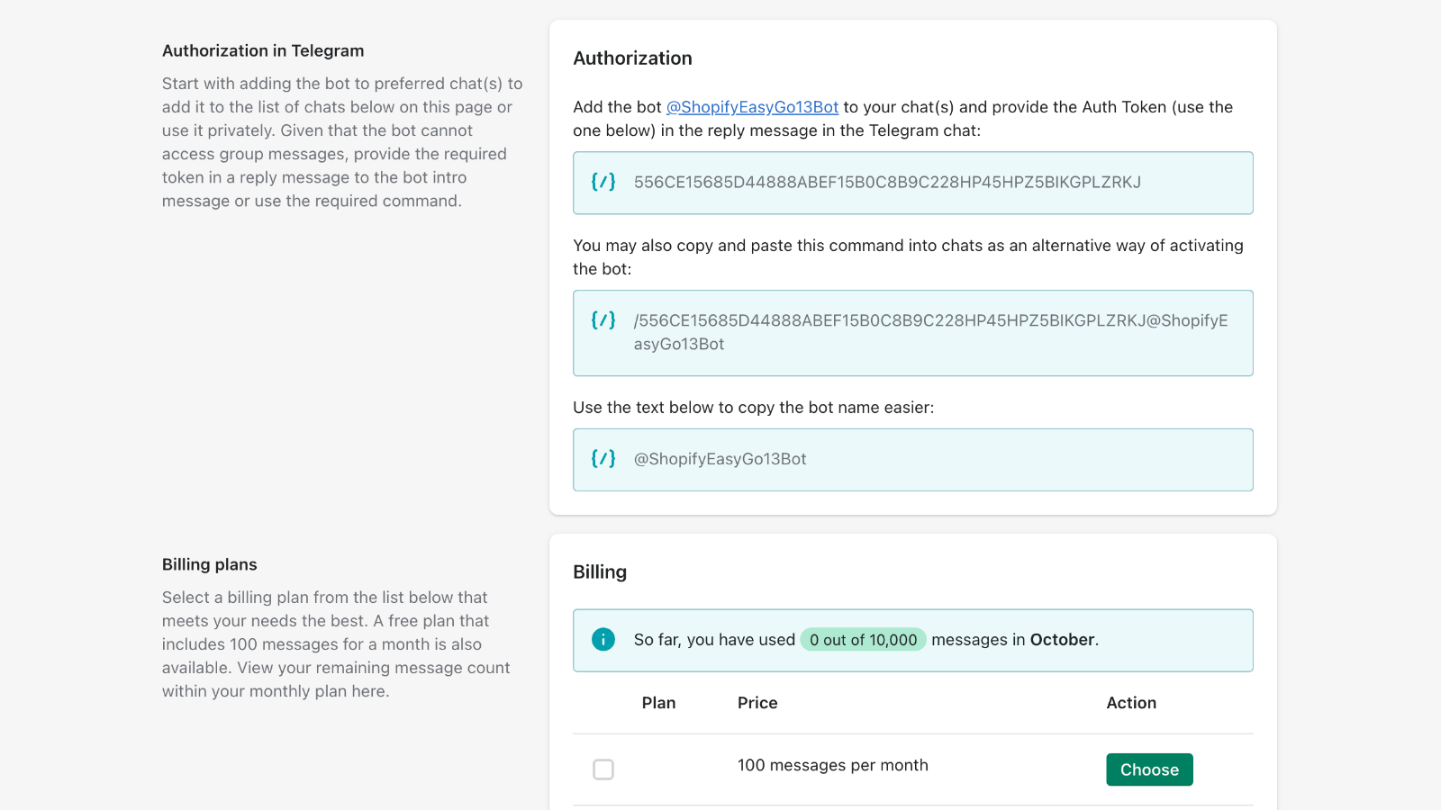 Telegram bot authorization in app