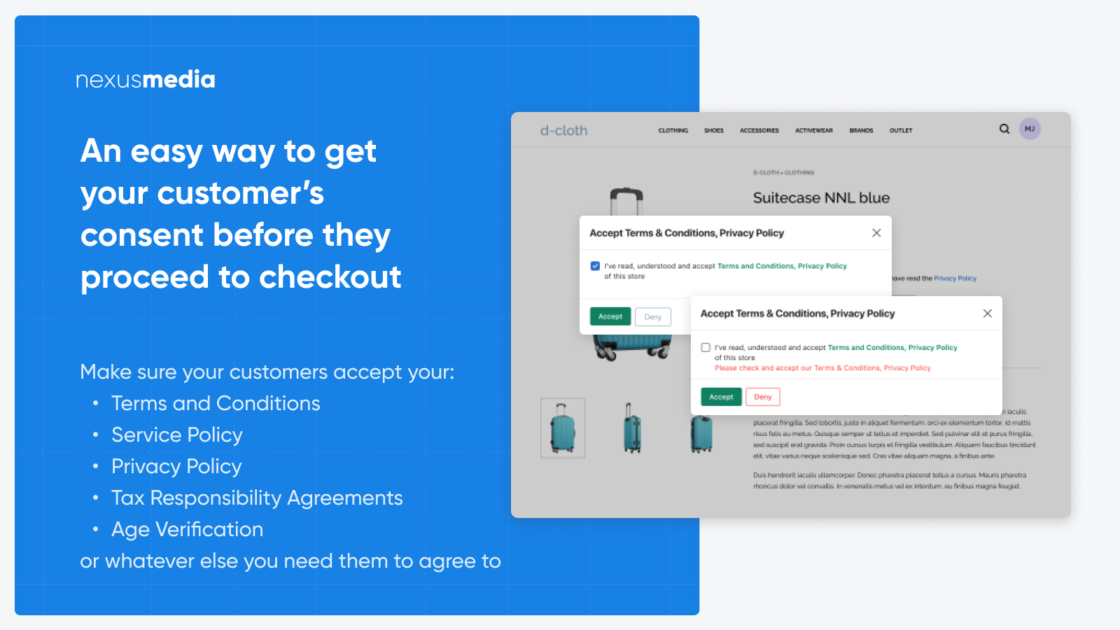 Terms and conditions checkbox for product pages