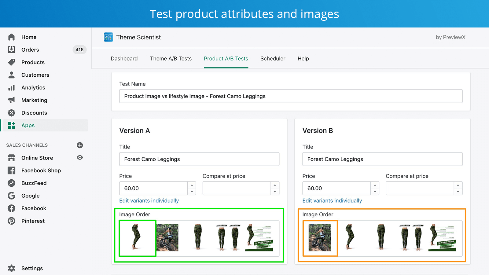 Test product attributes and images