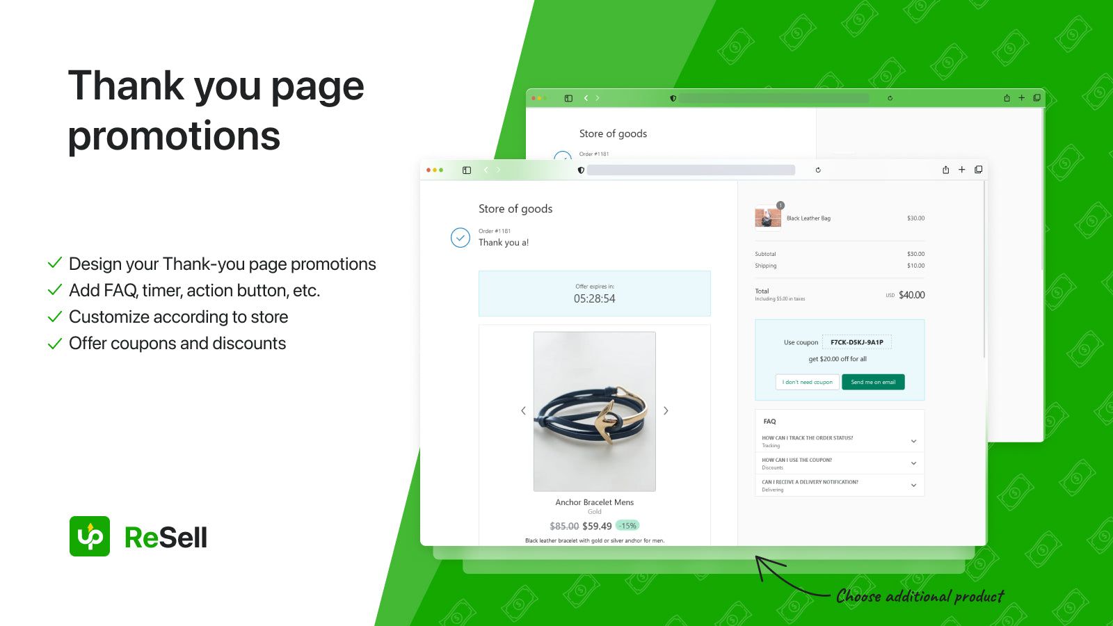 Thank-you page customization with multiple up sell widgets