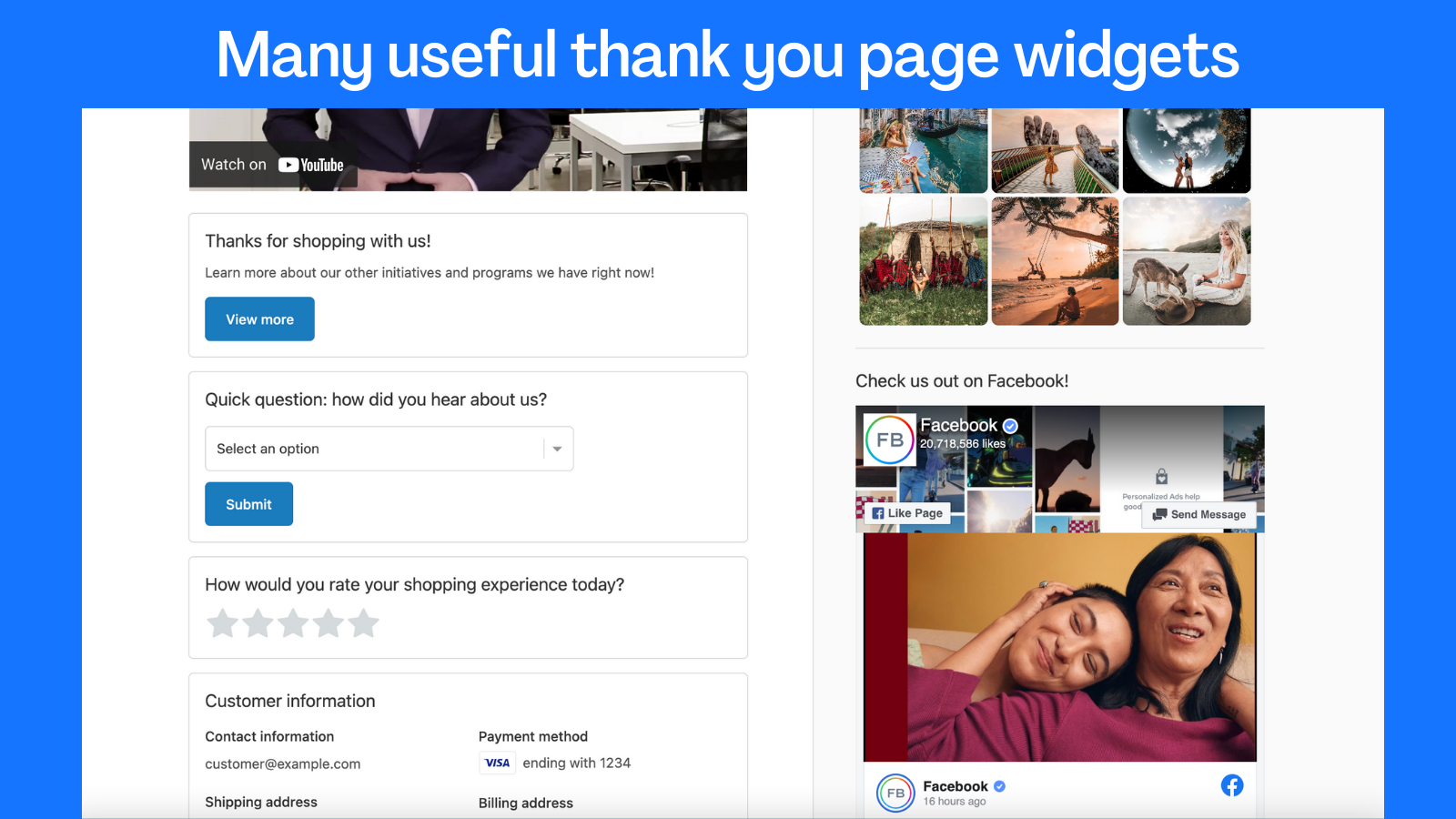 thank you page widgets