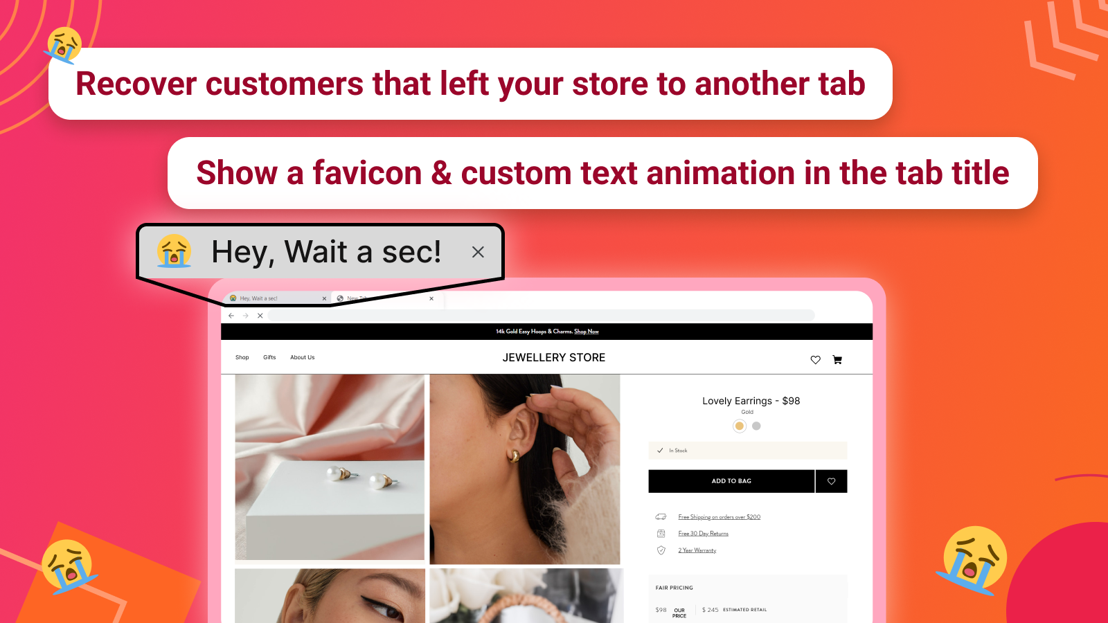 The animation in action: The text of the store's tab is blinking