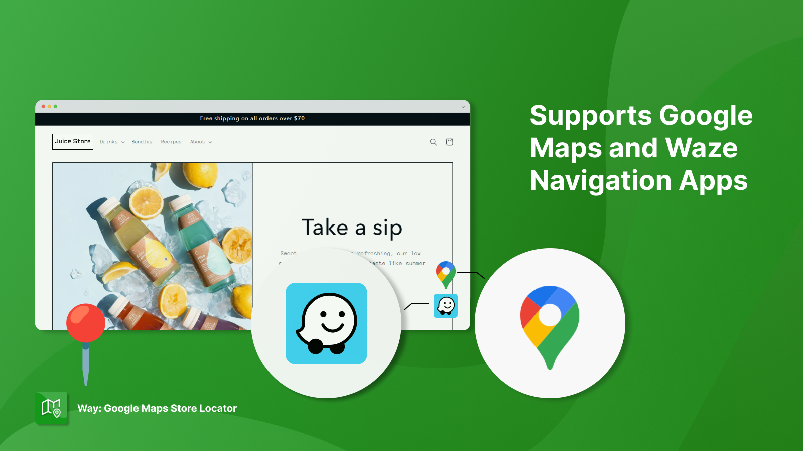 The app in action: Sticky GMaps icon in the bottom of the store