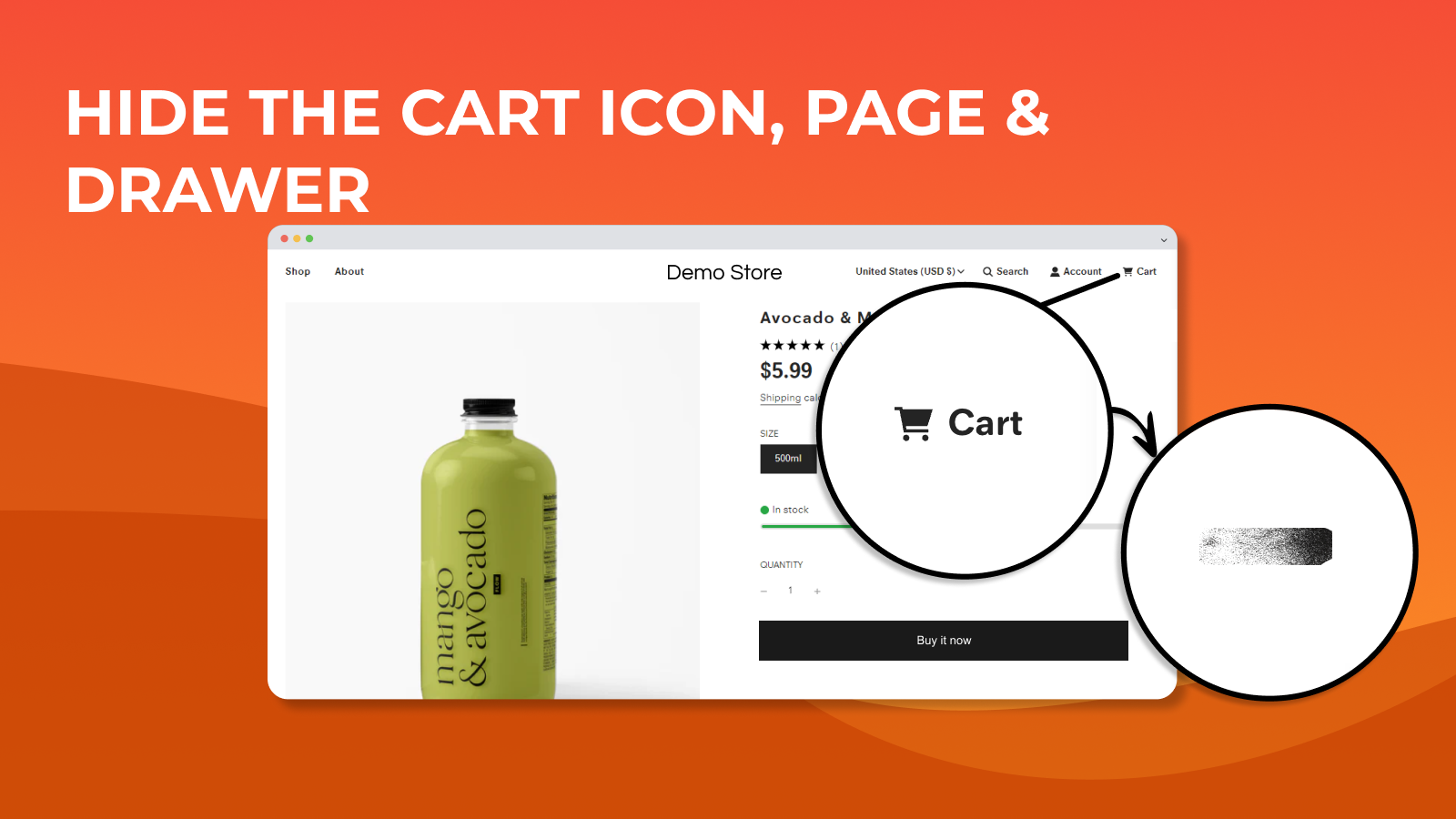The cart remover - hide cart / remove cart feature in action