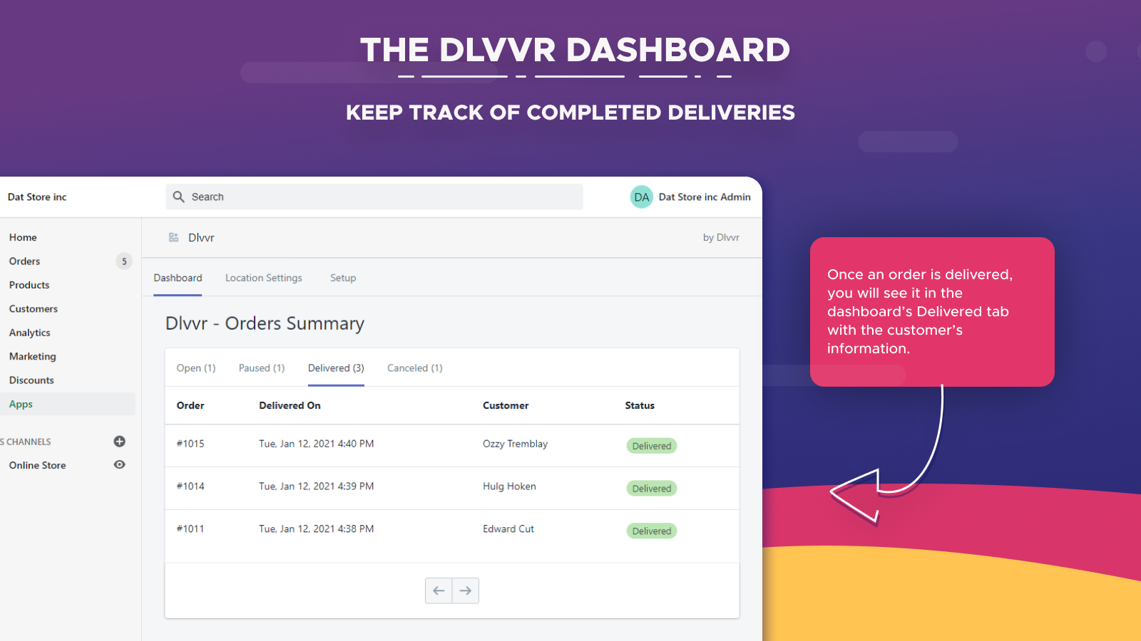 The Dlvvr Dashboard - Orders Completed