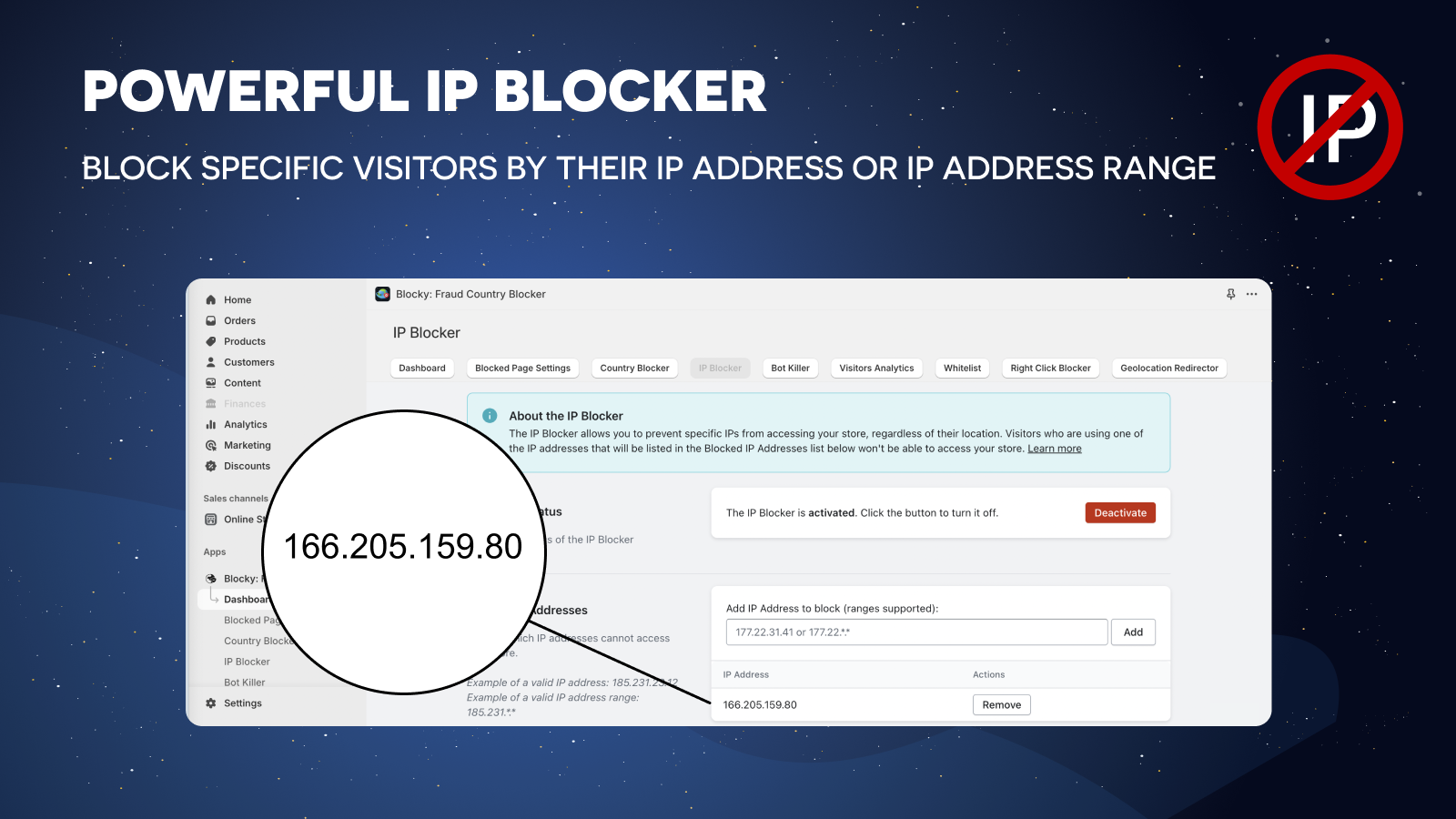 The IP Address blocker feature: Block customers by their IP