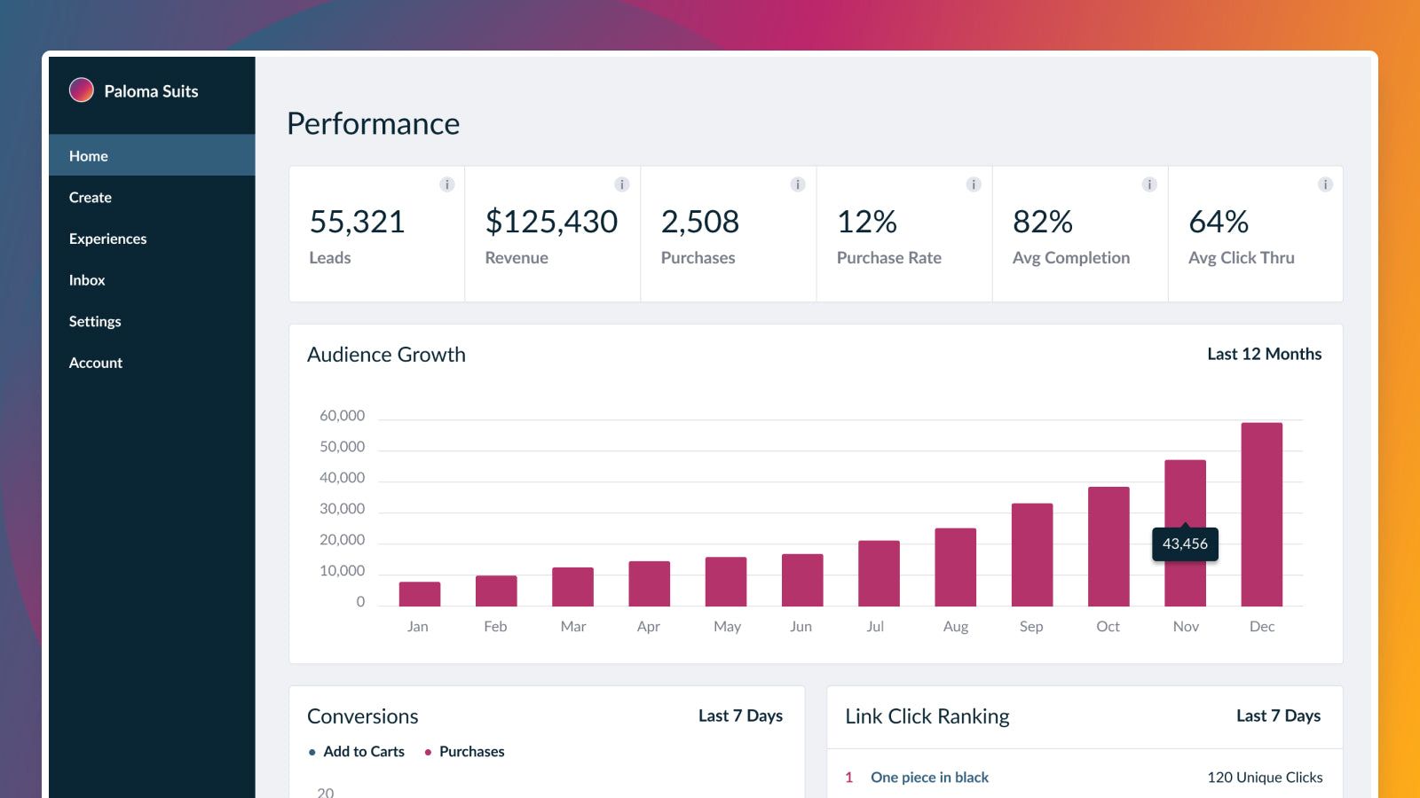 The performance view: Leads, purchases, and revenue over time