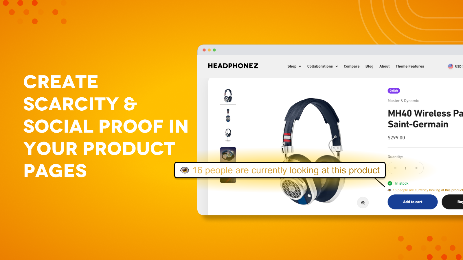 The Scarcity Live Visitors Counter in a product page of a store
