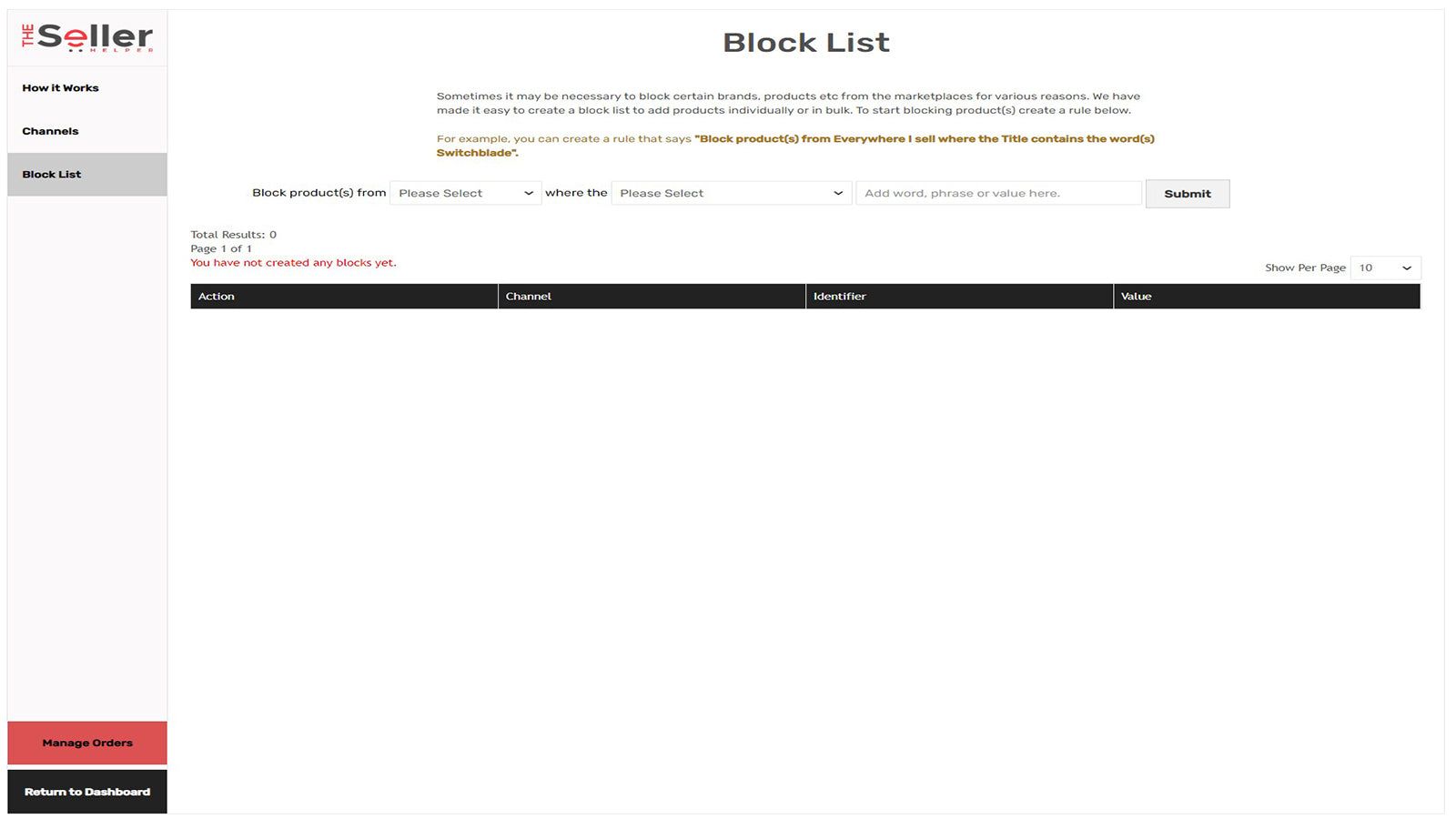 the seller helper block list
