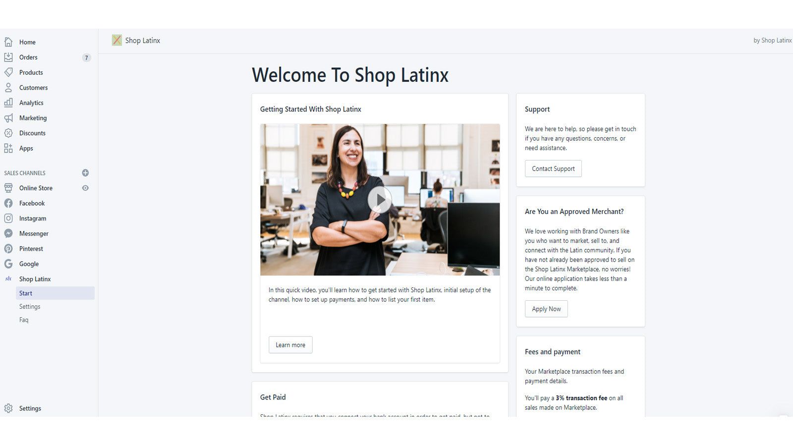 The start page of shoplatinx app