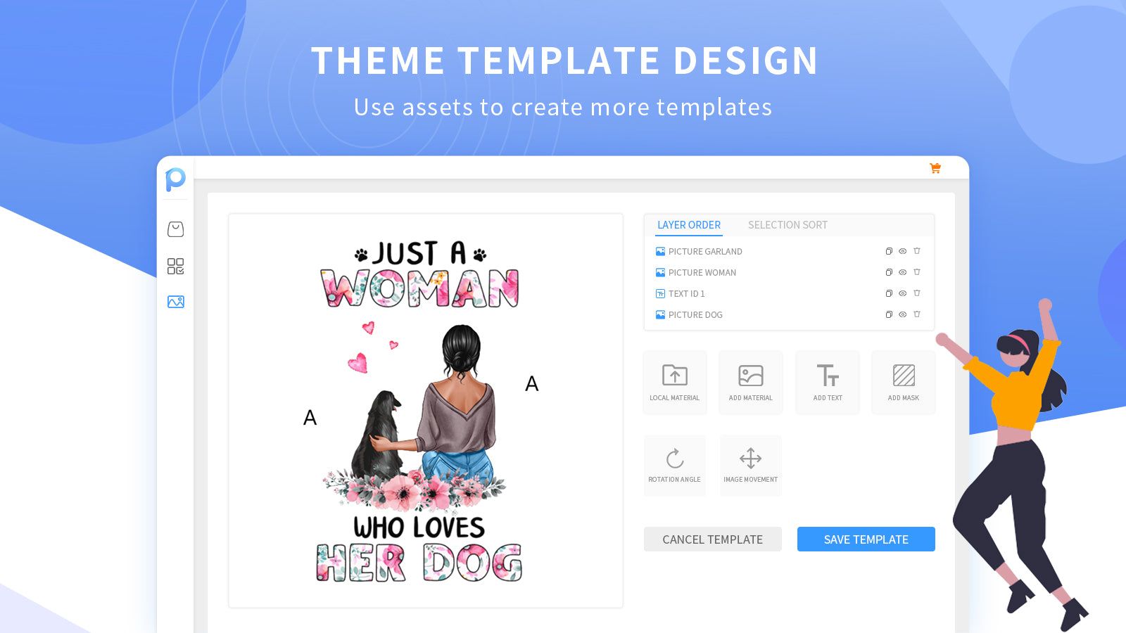 The user designs the theme template interface on the platform