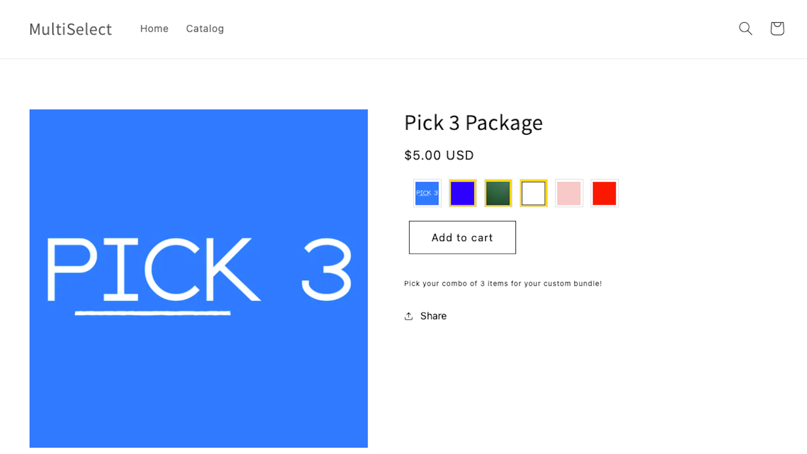 Three variants selected and added to cart easily.