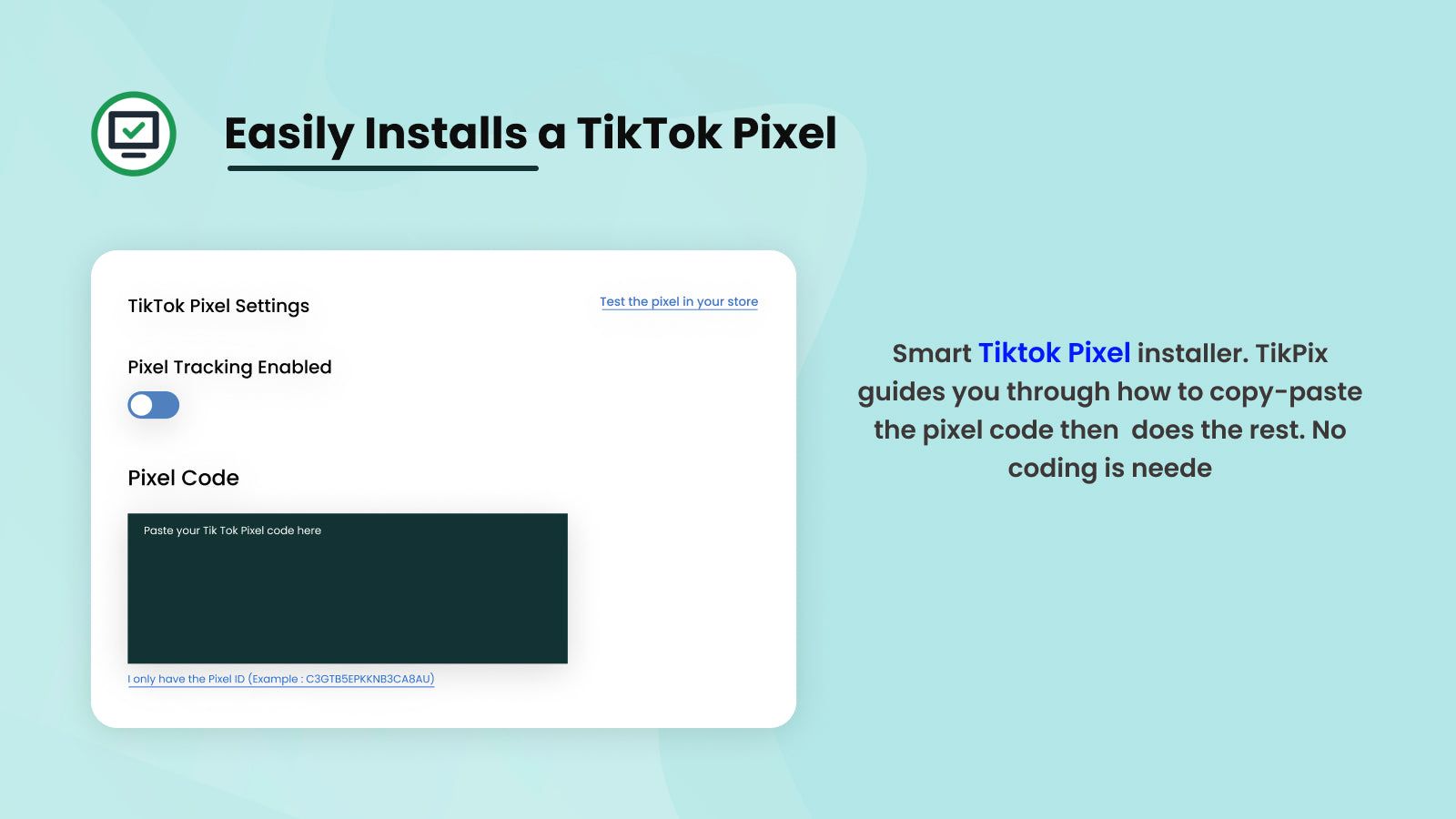 Tikpix pixel setup page