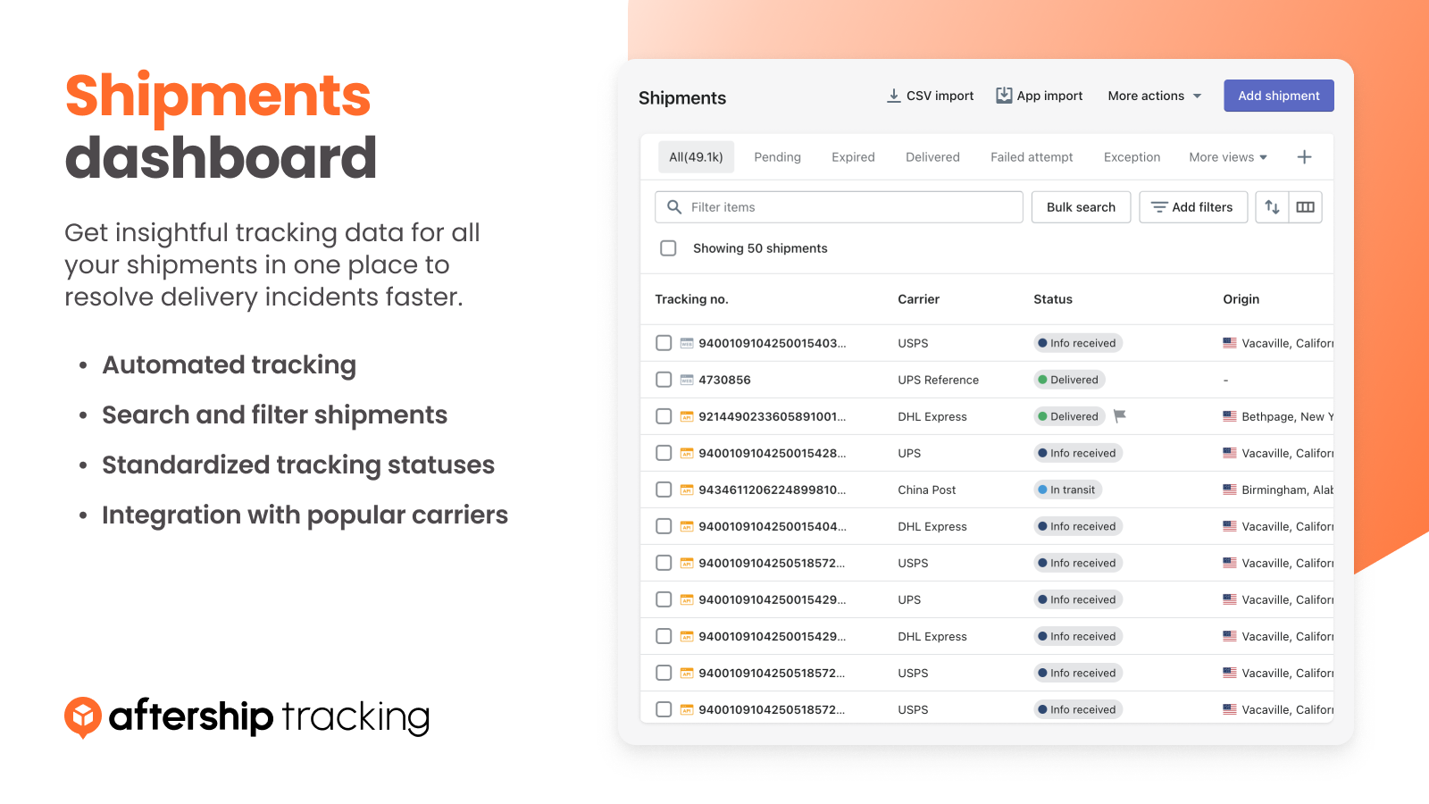  Track all shipments in one place