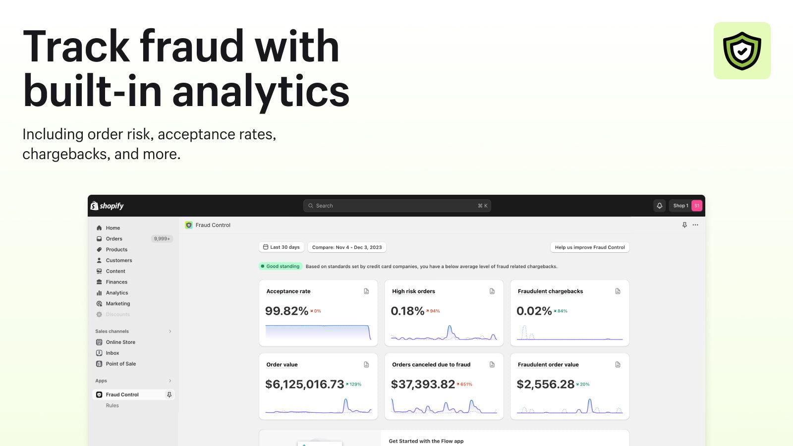 Track fraud with built-in analytics. 