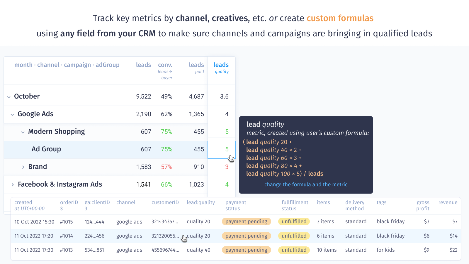 Track key metrics or create custom formulas