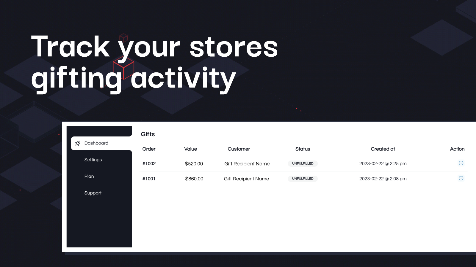 Track Shopify stores gifting activity