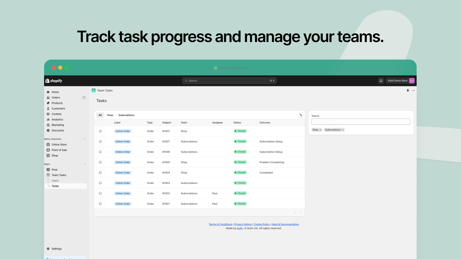 Track task progress and manage your teams