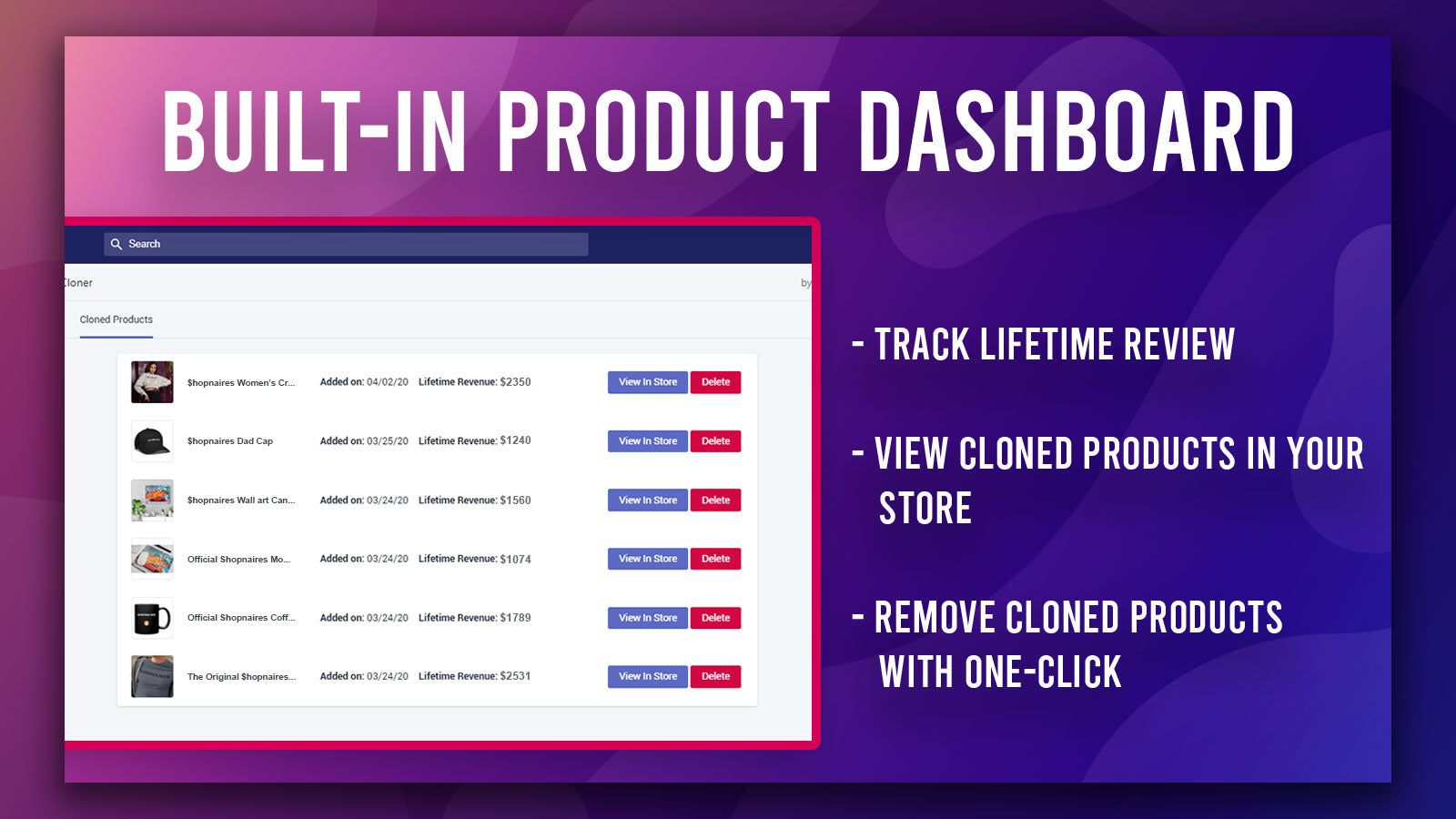 Track your Lifetime Sales with the Product Cloner Dashboard