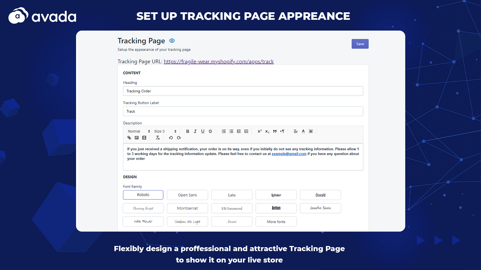 Tracking page