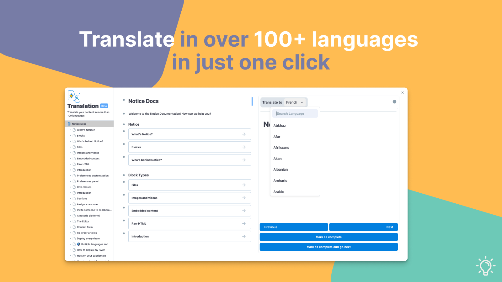 Translate your content in over 100 languages