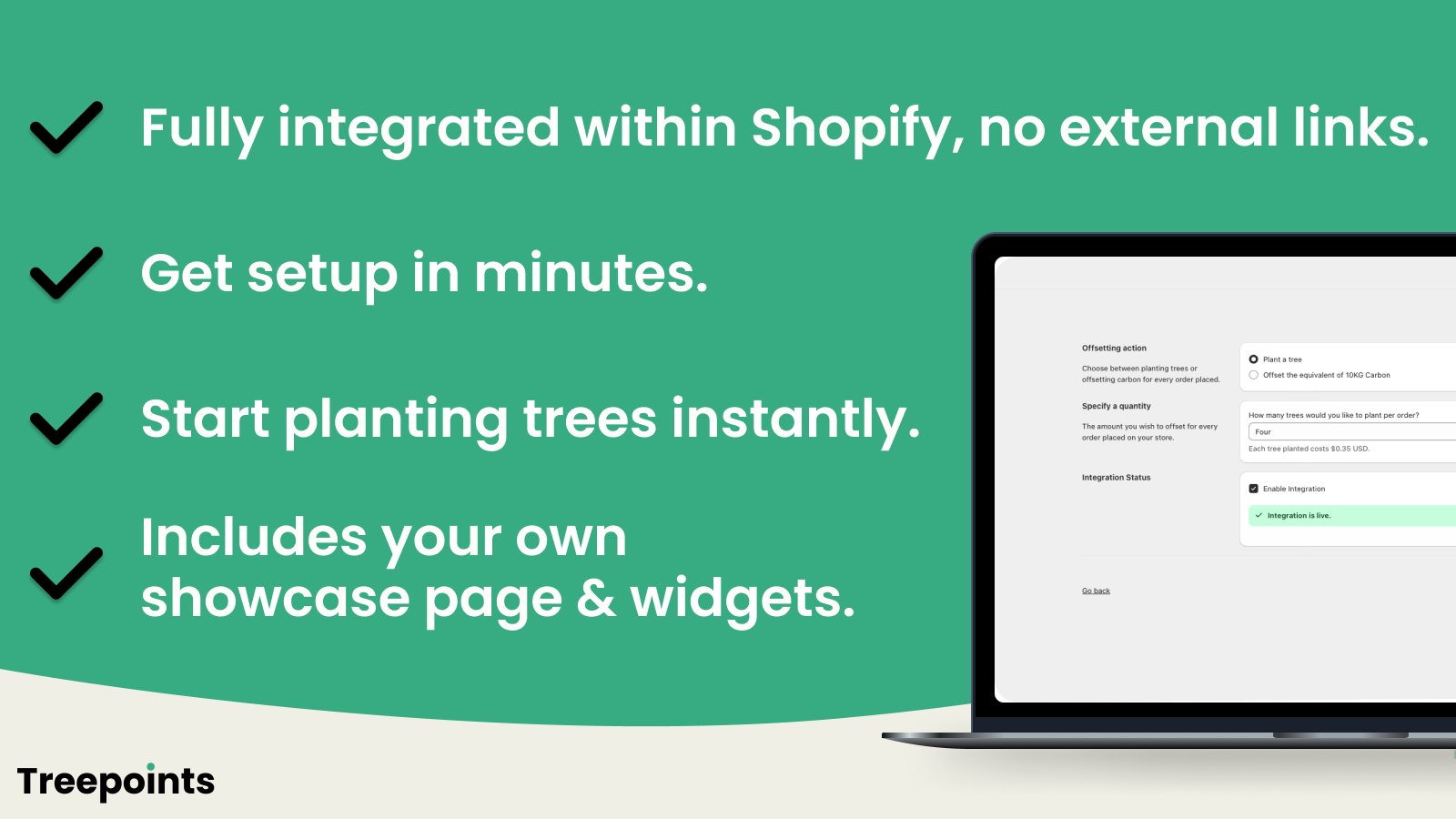 Treepoints app being setup within Shopify Admin.