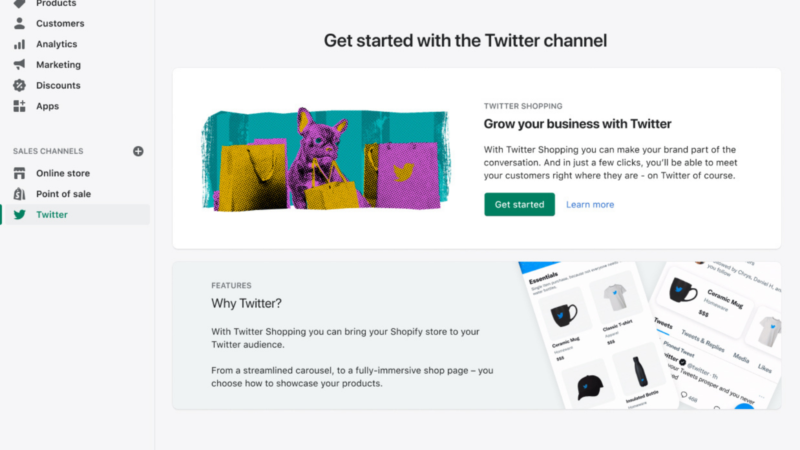 Twitter sales channel landing page