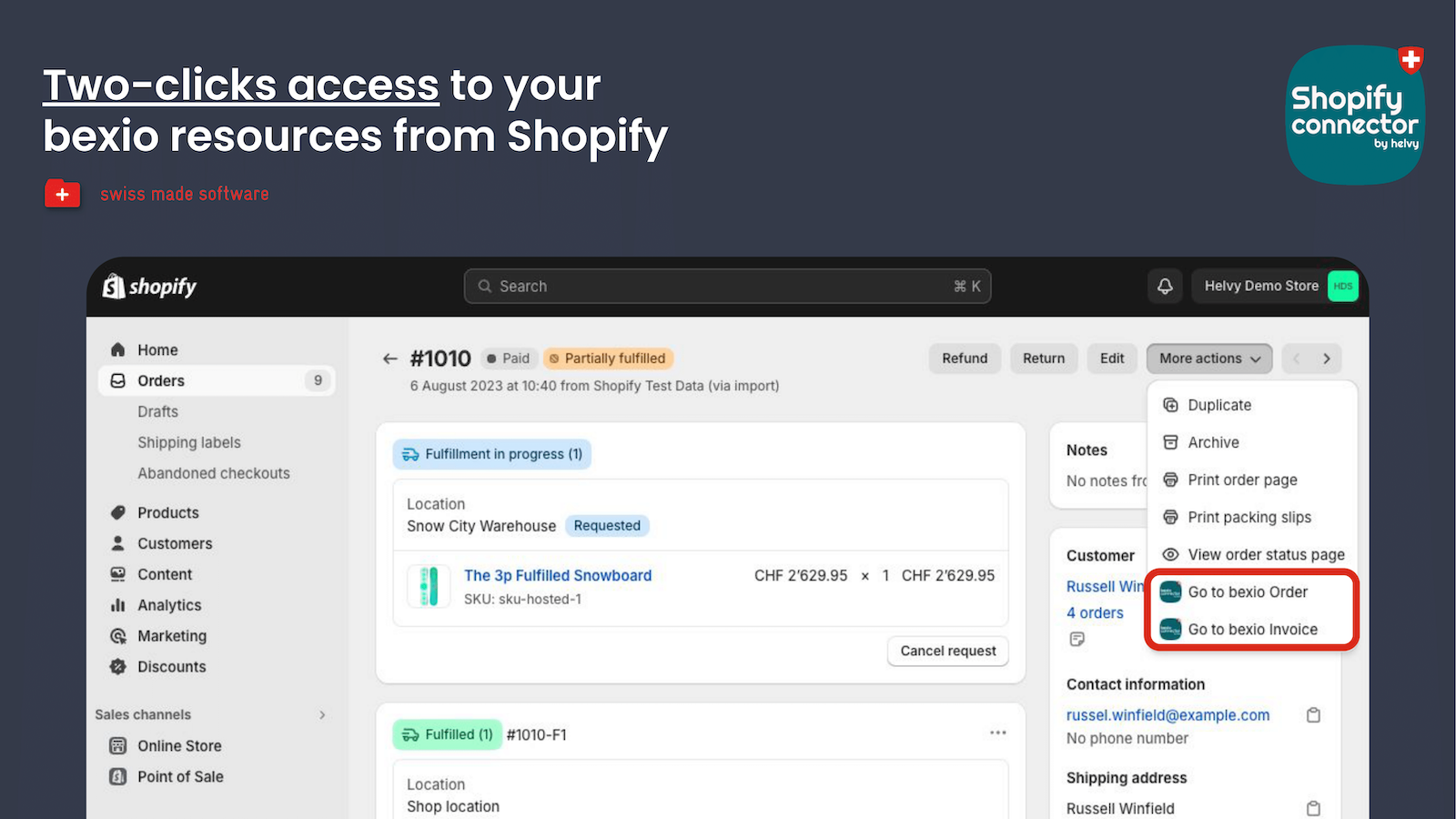 Two-clicks access to your bexio resources from Shopify