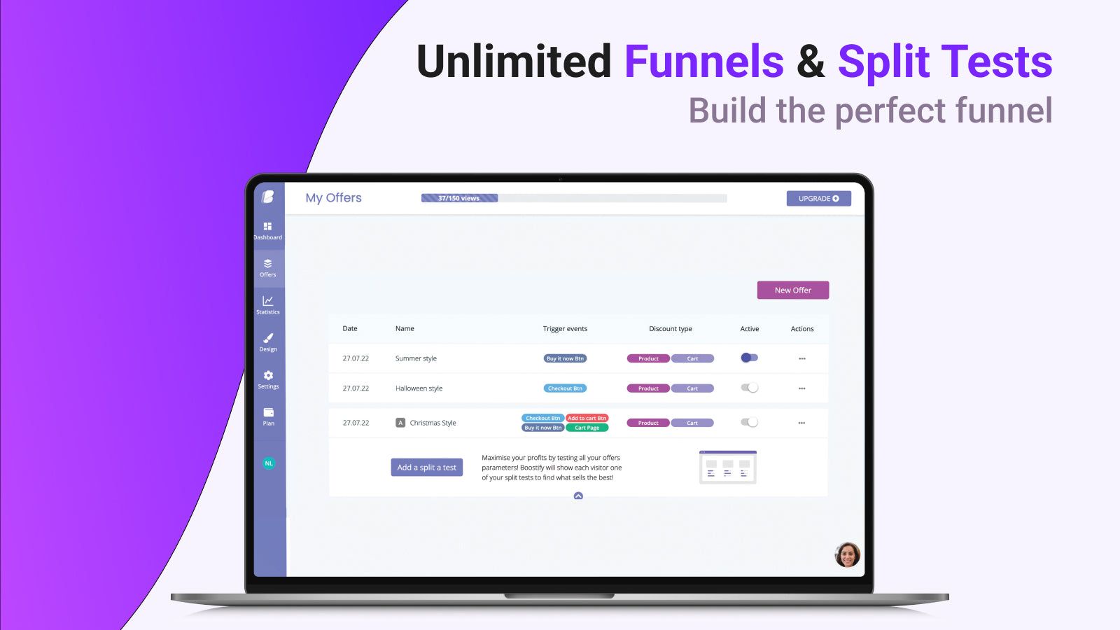 Unlimited Funnels & Split Tests, build the perfect funnel