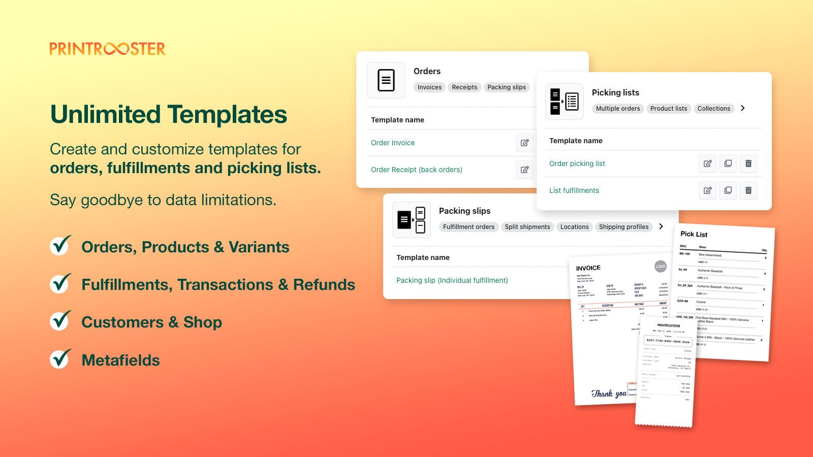 Unlimited order, packing slip & picking list templates