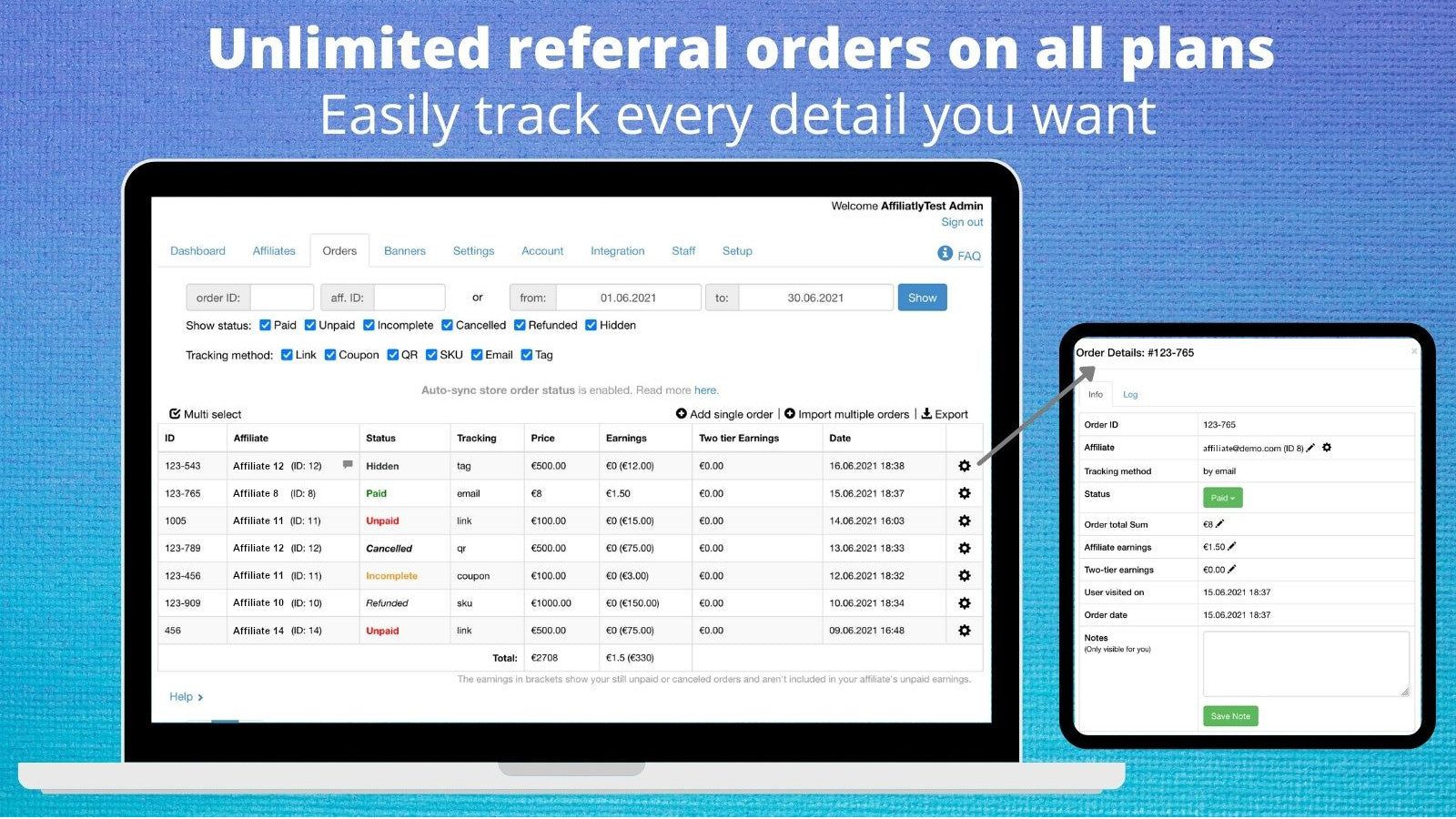 Unlimited referral orders - Track every detail of your referrals