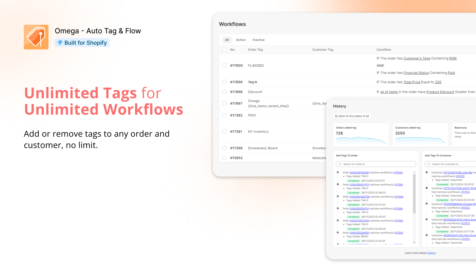 Unlimited tags auto tag/remove tag order/customer