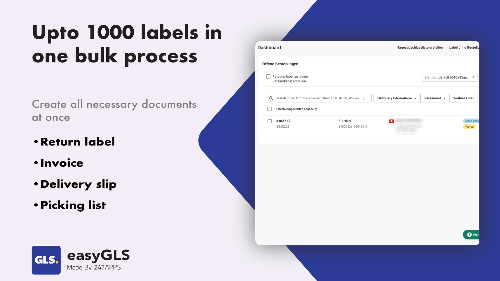 Up to 1000 shipping labels within one batch process