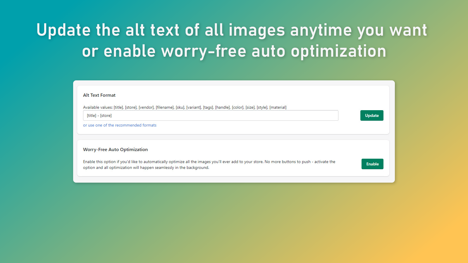 Update the alt text of all images or enable auto optimization