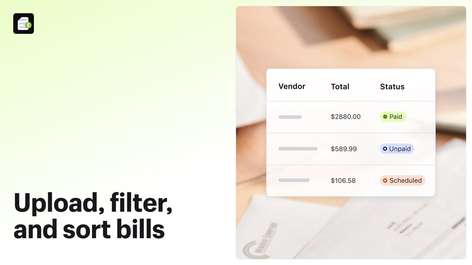 Upload, filter, and sort bills