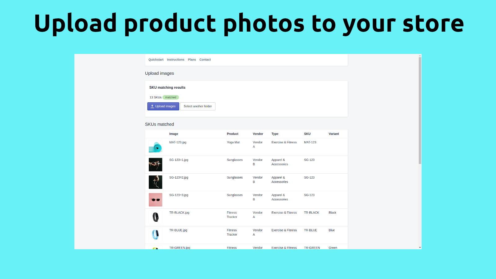 Upload product photos to store