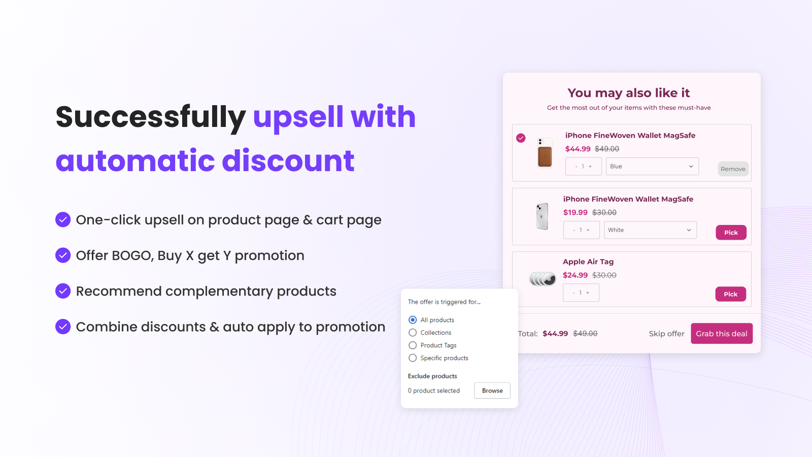 upsell, cross sell (buy x get y, bogo) using automatic discount