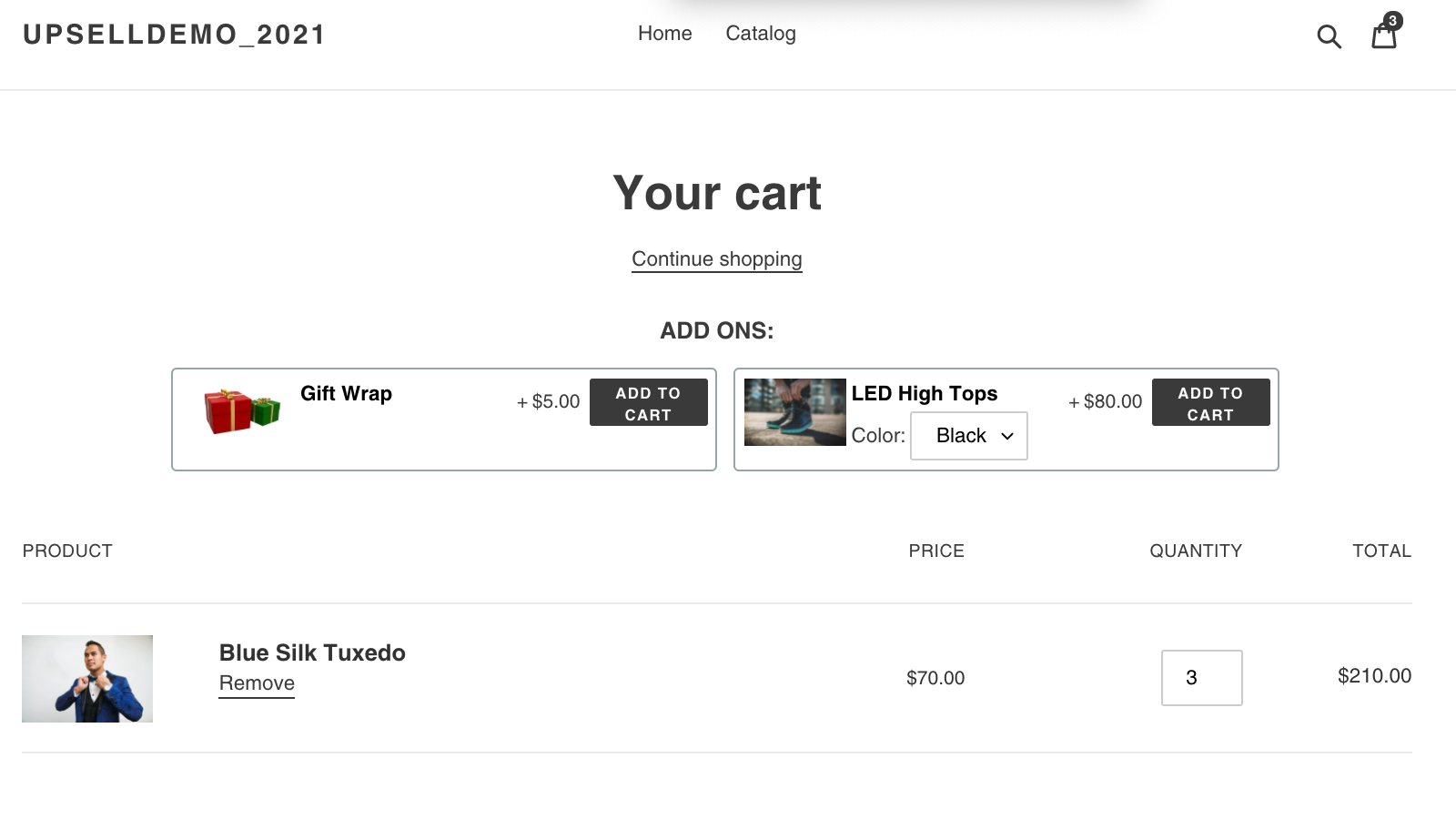 Upsell in the cart with add-ons