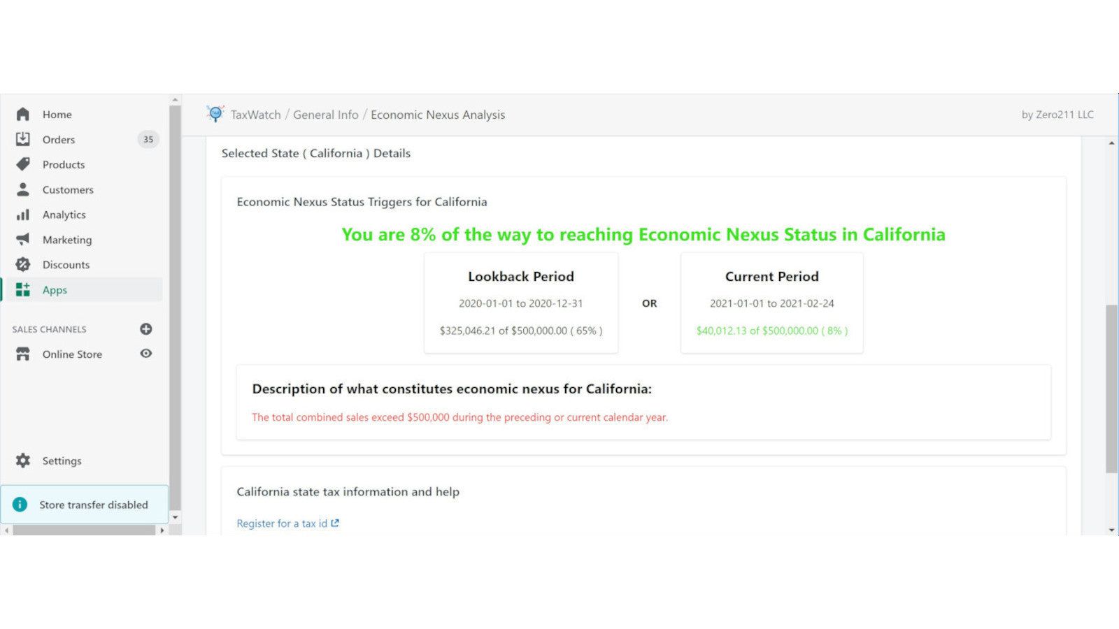 US State Economic Nexus Status details